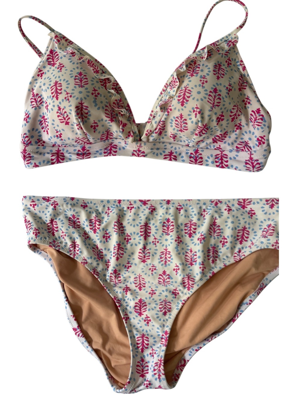 J. Crew Bikini Set Printed French Top With Ruffles High Waisted Bottoms Xl